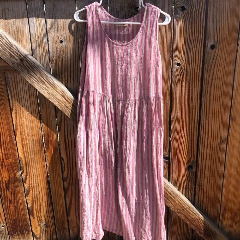 ICHI ANTIQUITES Sleeveless Linen Dress - Pink Stripe